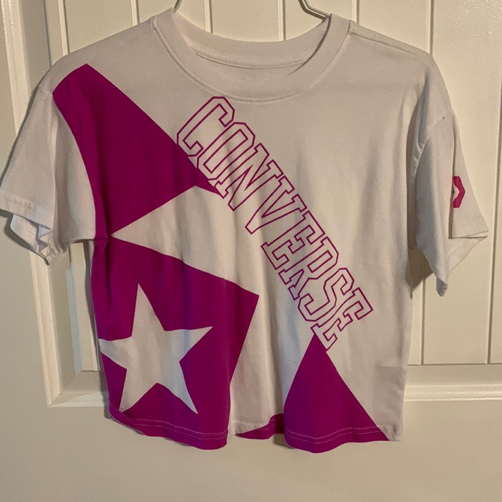 Pink and white converse crop top